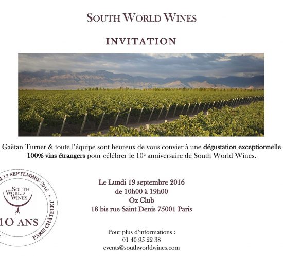 Invitation dégustation south world wines
