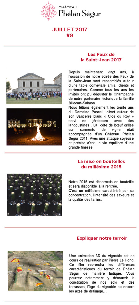 Newsletter Château Phélan-Ségur, Juillet 2017