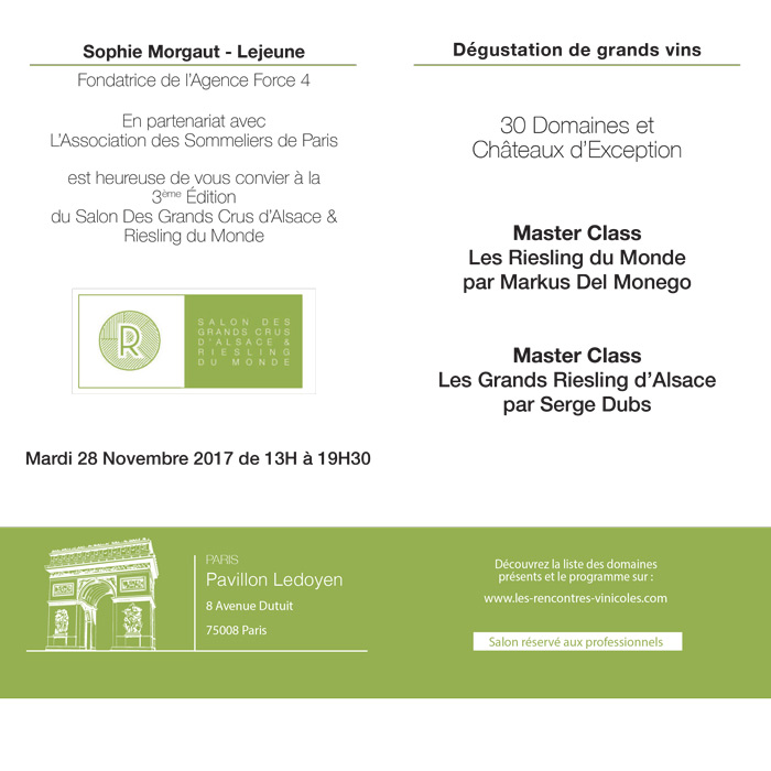 Invitation Salon des Grands Crus d'Alsace et Riesling
