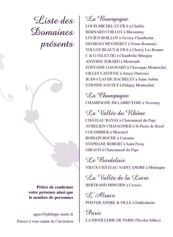 Invitation à la dégustation Domaines "Vignerons et Clients"