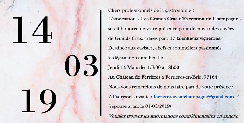 Invitation à la Dégustation Grands Crus de Champagne 2019